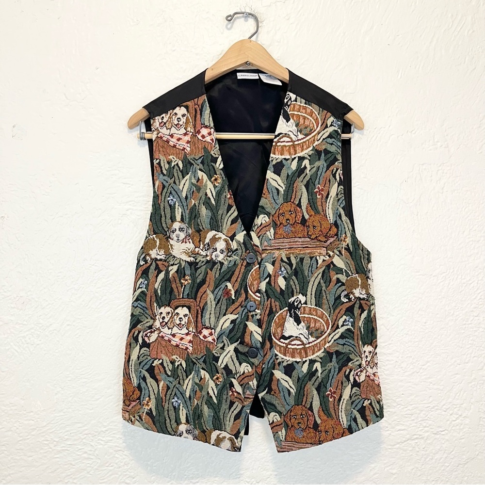 Vintage Tapestry Vest Top Dogs Puppies XL Preppy Academia